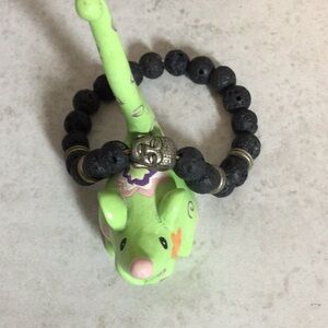 Silver Buddha black bead stretch bracelet